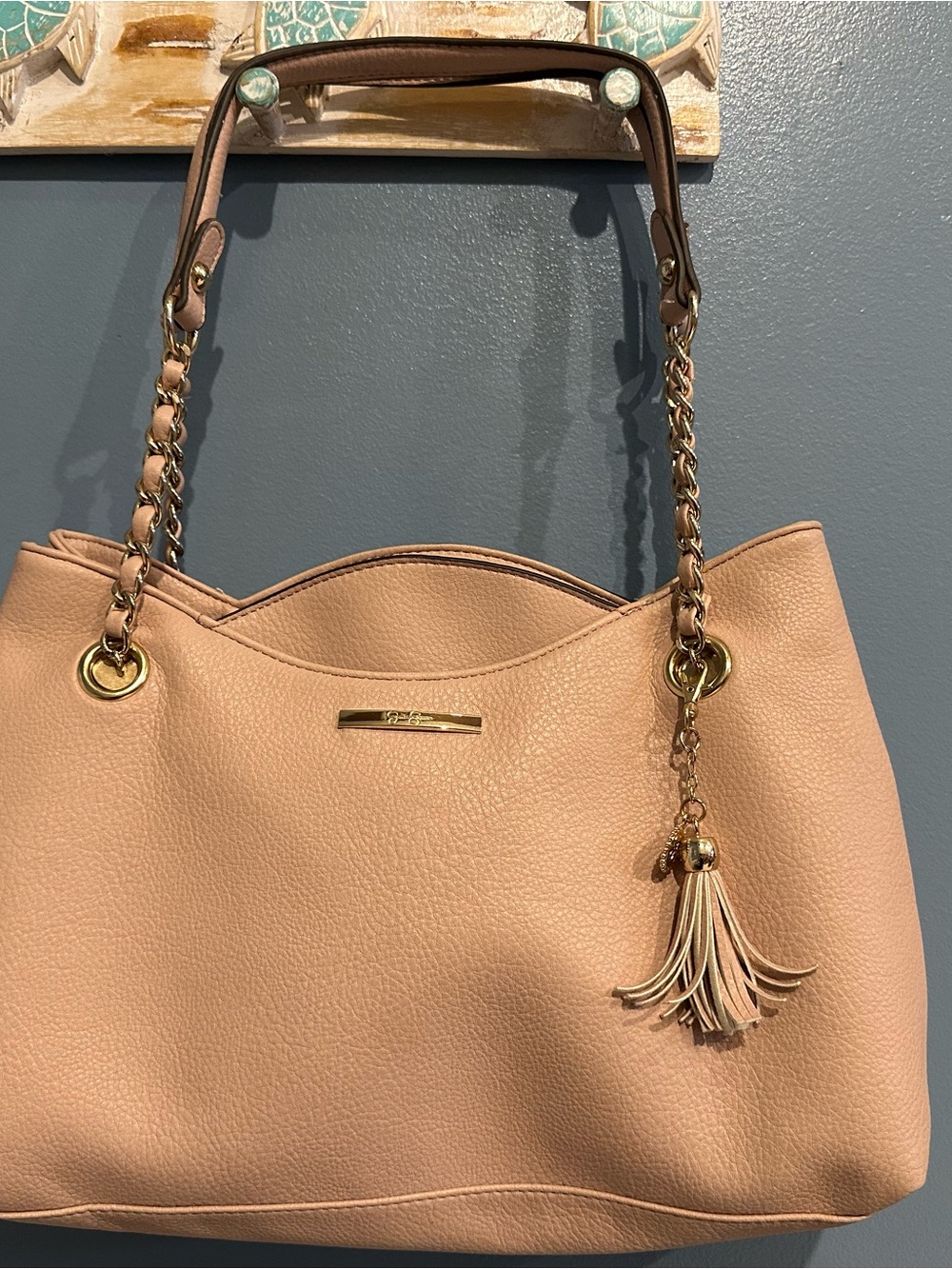 Jessica Simpson Blush Pink Tote Bag with Tassel Accent